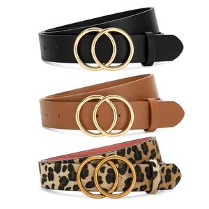 1531 3 Pack Women Waist Belts For Jeans Pants Dresses, Ladies Belt With Double